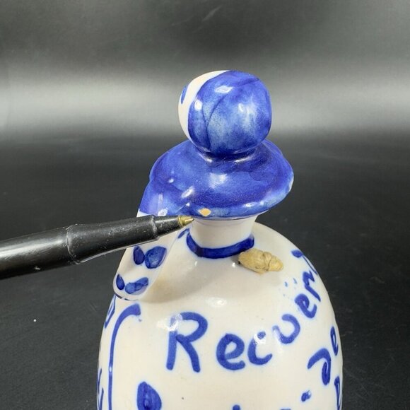 Spanish Lady Bell Toledo Hand Painted Ceramic Pottery Bell Figurine White Blue - Picture 6 of 12
